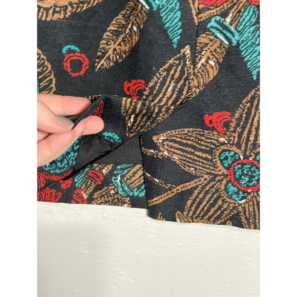 Vintage Anthony Michael Linen Blend Pencil Skirt Floral Leaf Print Black Size 8 - Picture 5 of 12